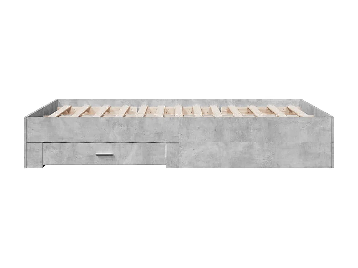 Cadre de lit avec tiroirs sans matelas gris béton 120x190 cm