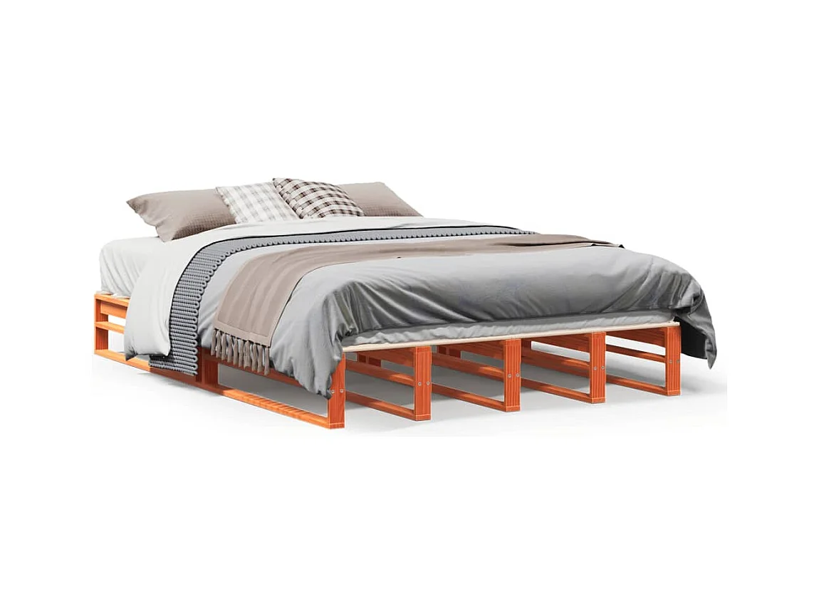 Cadre de lit sans matelas cire marron 150x200cm bois pin massif