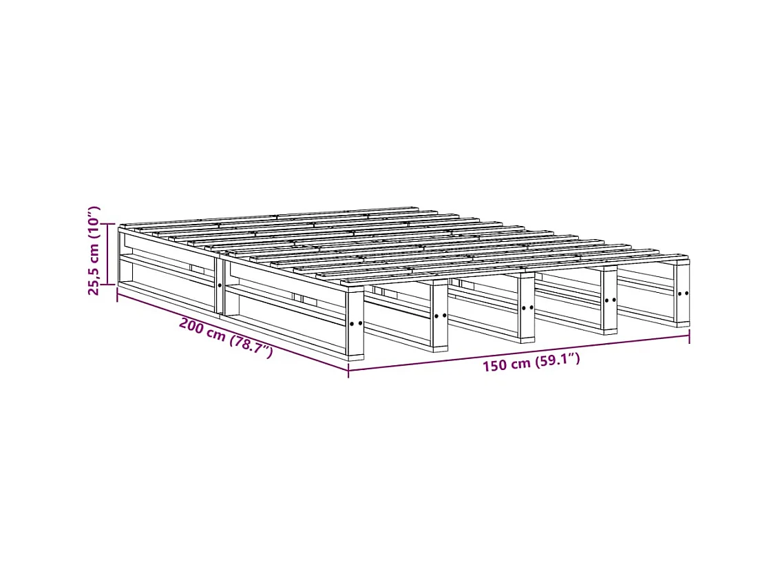 Cadre de lit sans matelas cire marron 150x200cm bois pin massif