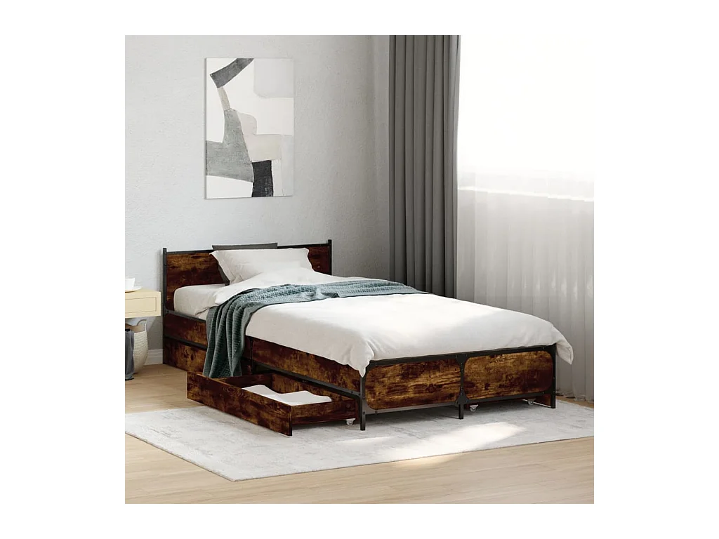 Cadre de lit avec tiroirs sans matelas chêne fumé 75x190 cm