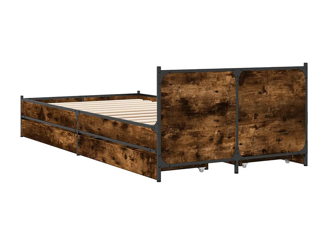 Cadre de lit avec tiroirs sans matelas chêne fumé 75x190 cm