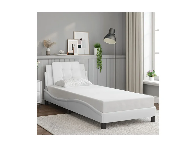 Estrutura cama c/ cabeceira 100x200 cm couro artificial branco
