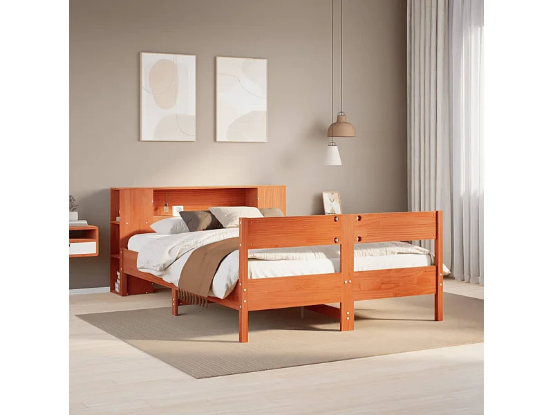 Bed met boekenkast zonder matras grenenhout wasbruin 160x200 cm