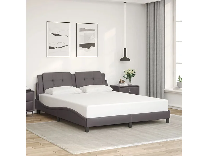 Bedframe met hoofdbord kunstleer grijs 160x200 cm