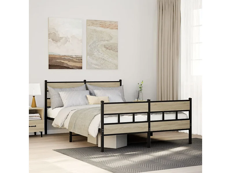 Cadre de lit en métal sans matelas chêne sonoma 140x200 cm