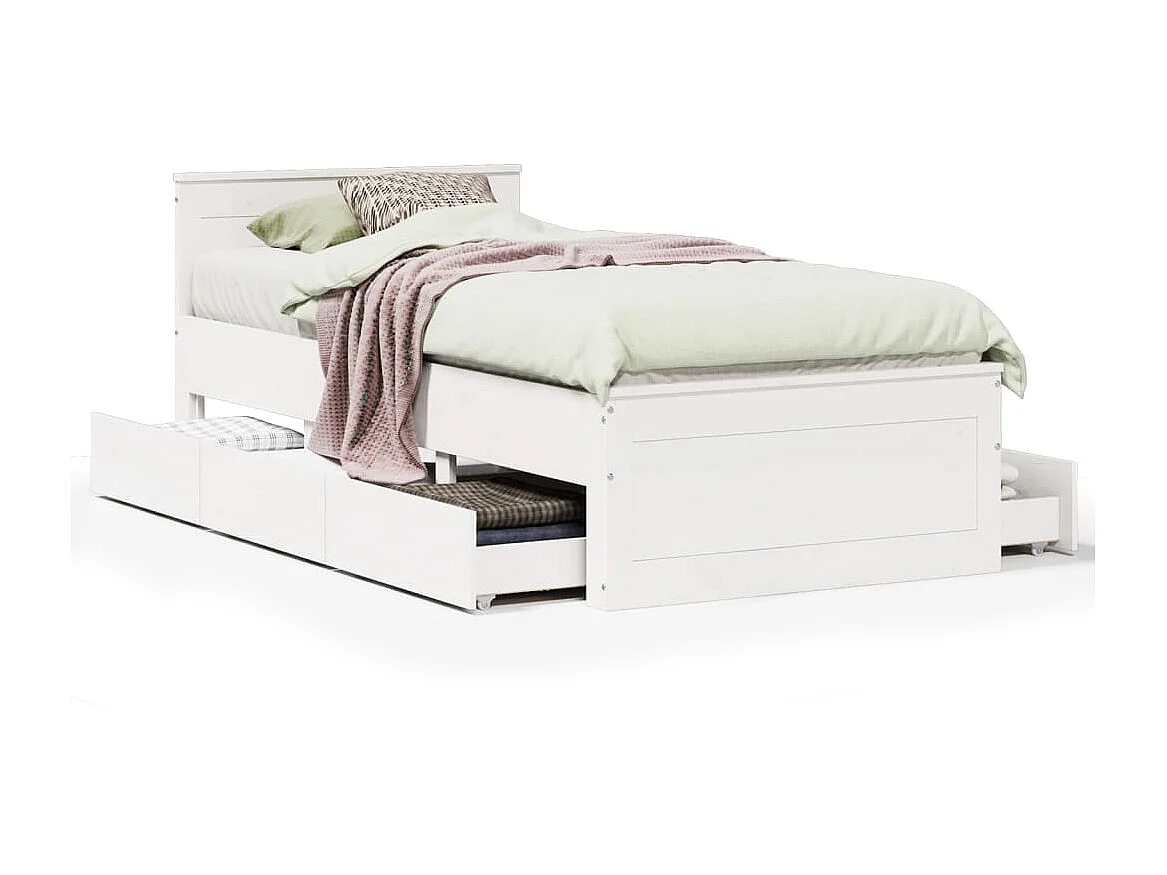 Cama sin colchón y cabecero madera maciza pino blanca 75x190 cm