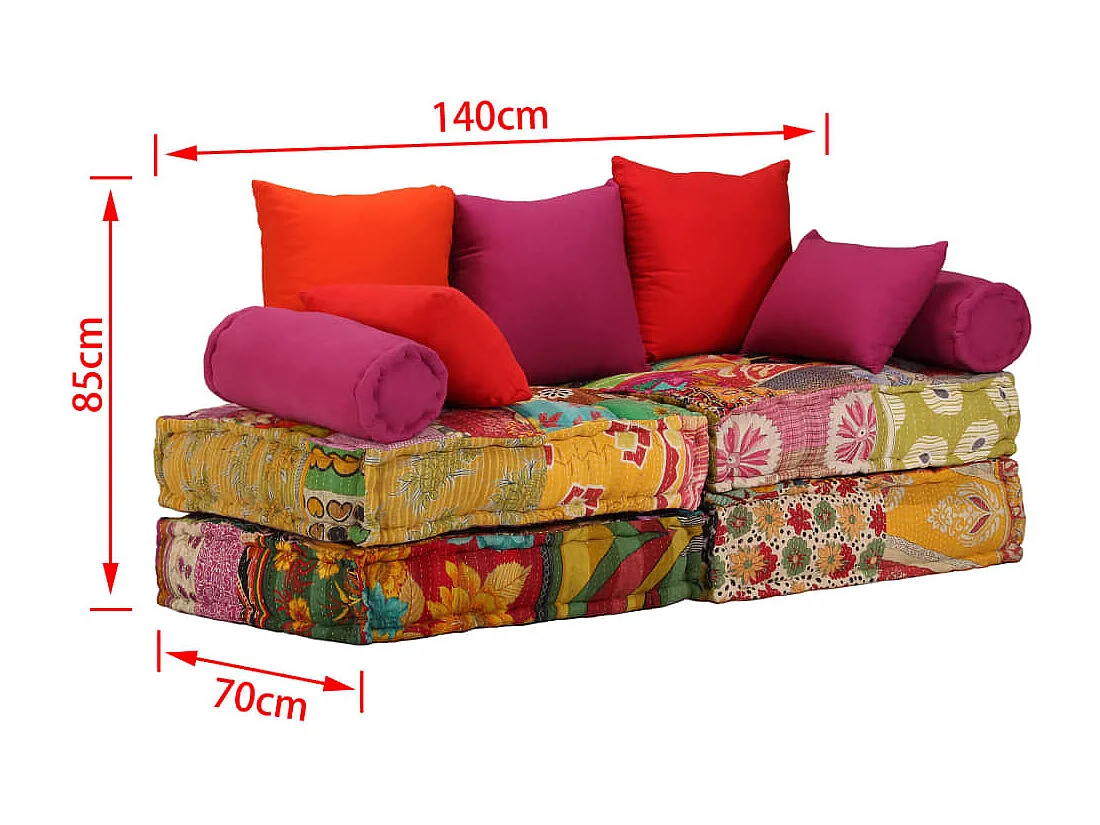 Pouf modulaire à 2 places Patchwork Tissu