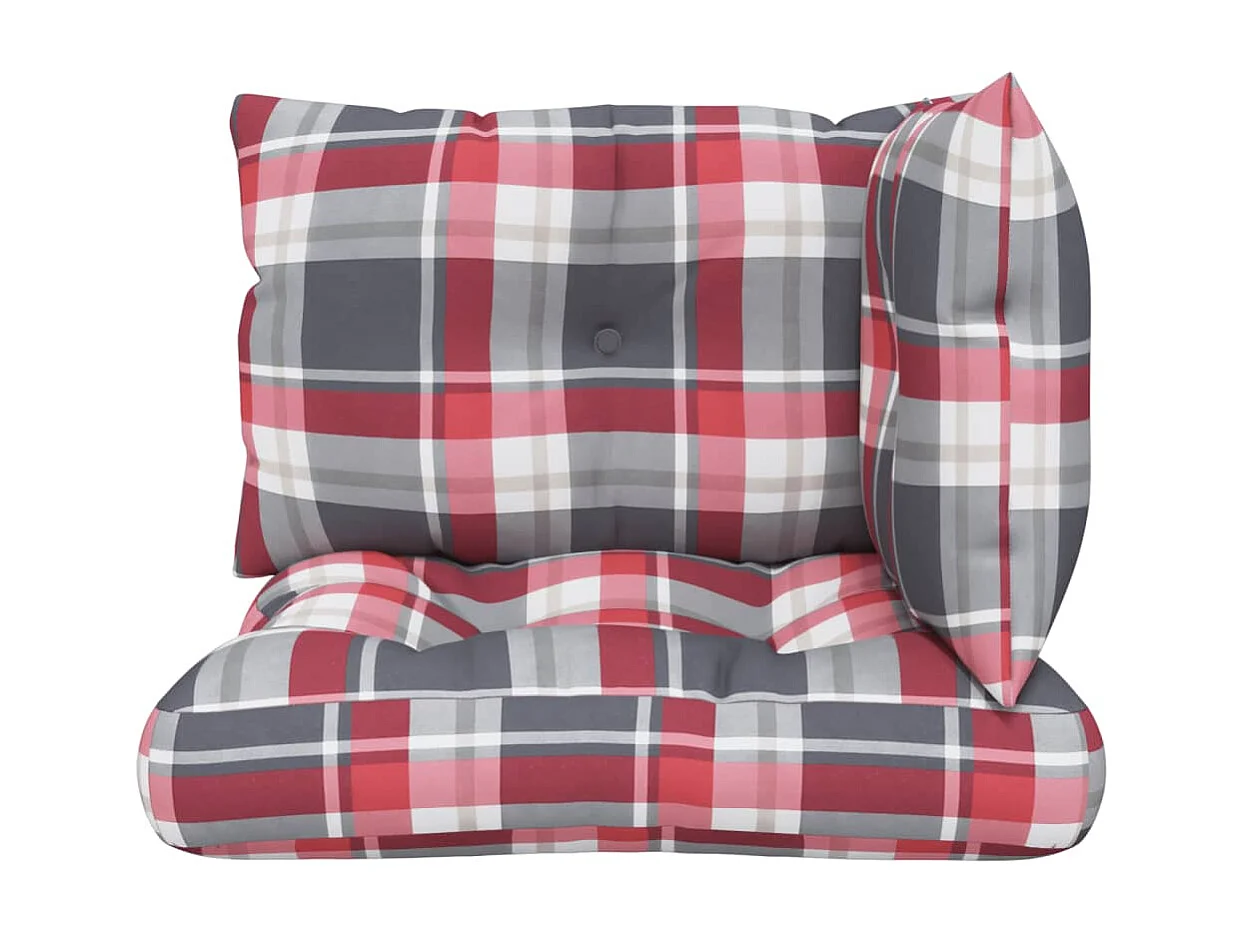 Almofadões para móveis de paletes 3 pcs tecido xadrez vermelho