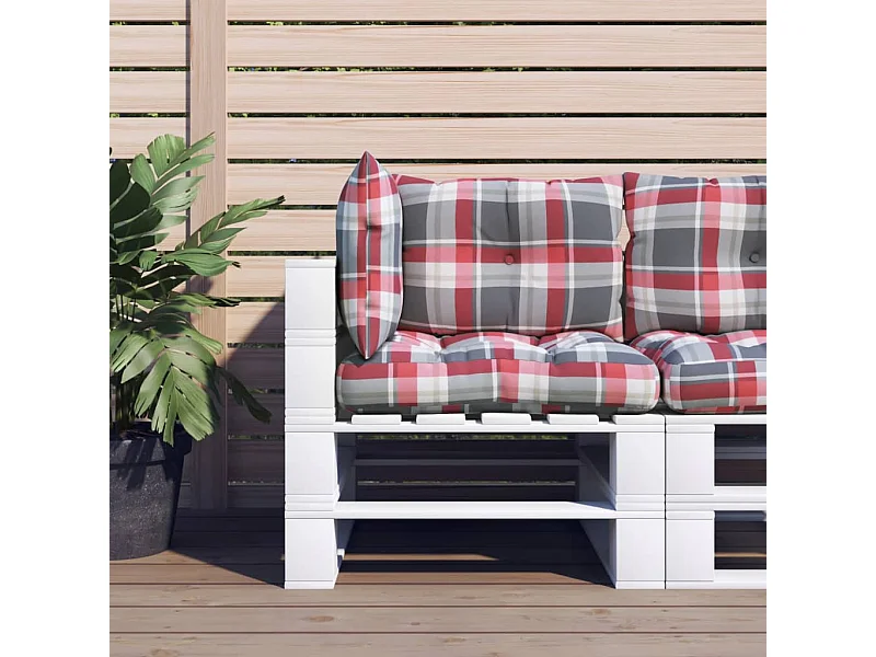 Coussins de palette lot de 3 motif à carreaux rouge tissu