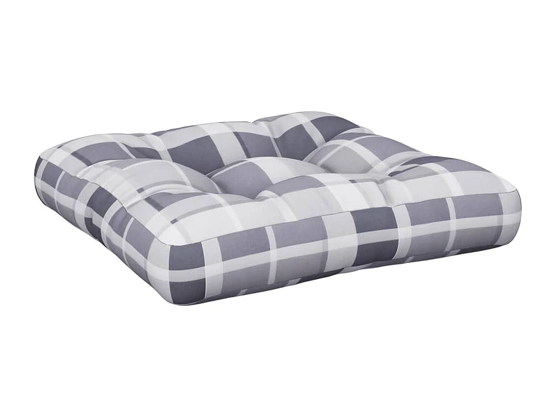 Coussin de palette motif à carreaux gris 50x50x12 cm tissu