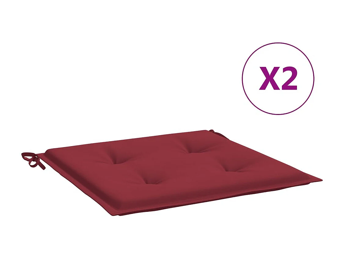 Coussins de chaise de jardin lot de 2 rouge bordeaux 50x50x3 cm