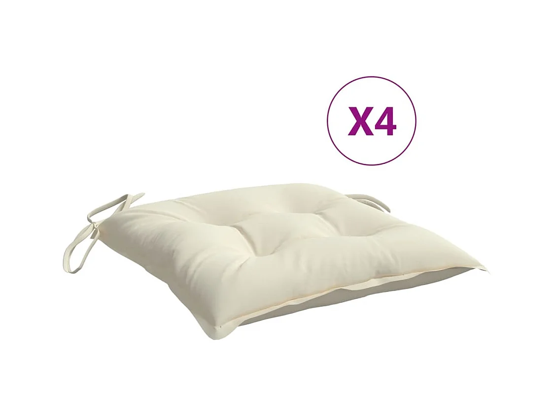 Coussins de chaise lot de 4 blanc crème 50x50x7 cm tissu oxford