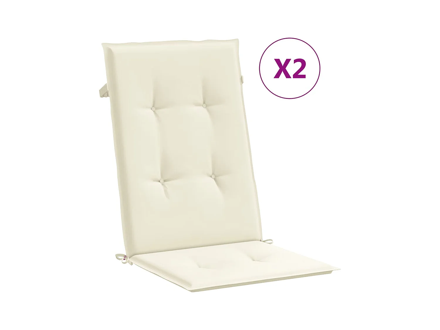 Coussins de chaise de jardin dossier haut lot de 2 crème tissu