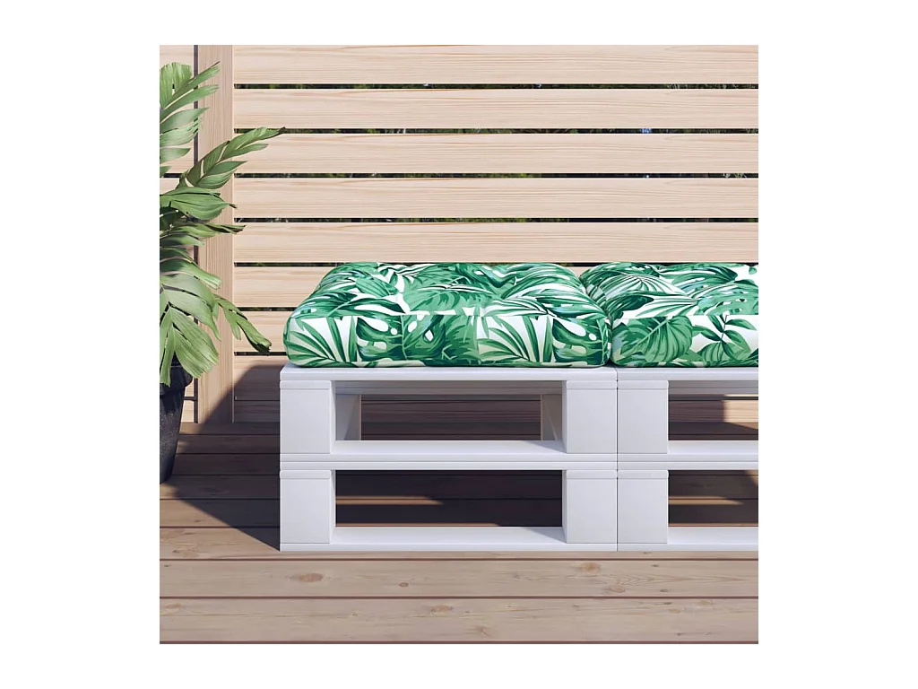 Coussin de palette motif de feuilles 58x58x10 cm tissu