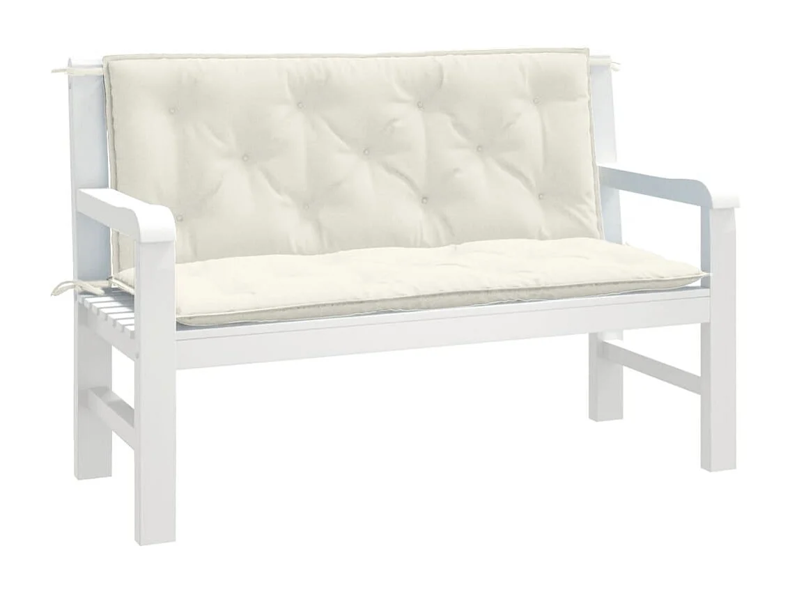 Tuinbankkussens 2 st 120x50x7 cm stof gemêleerd crèmekleurig