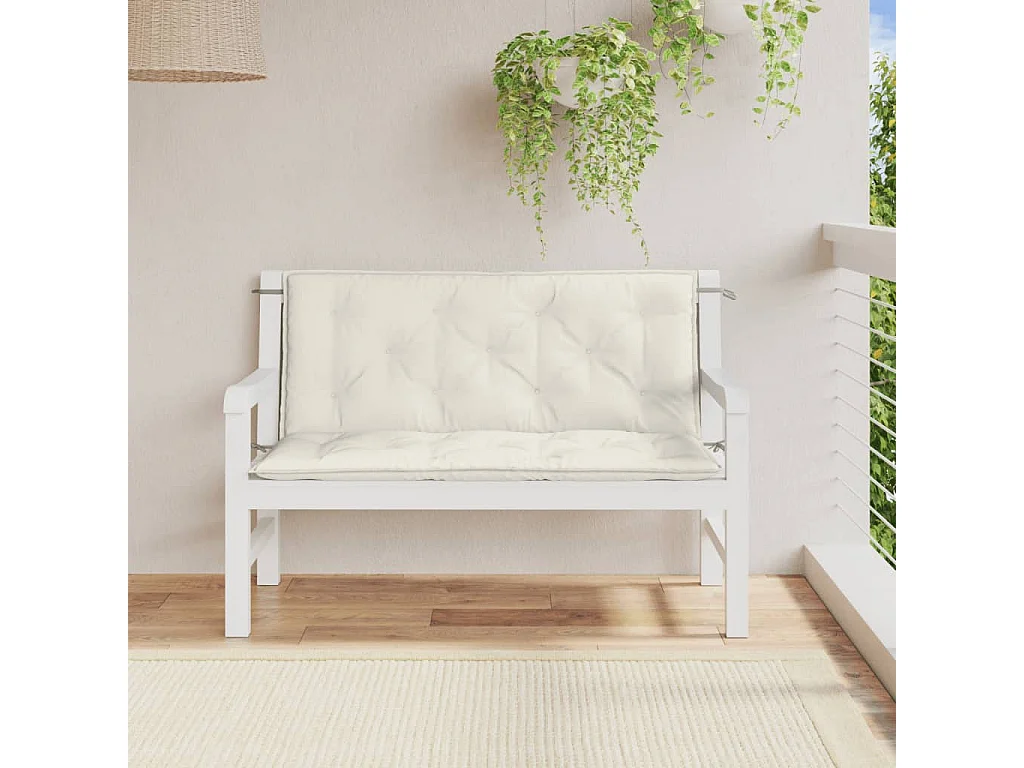 Tuinbankkussens 2 st 120x50x7 cm stof gemêleerd crèmekleurig