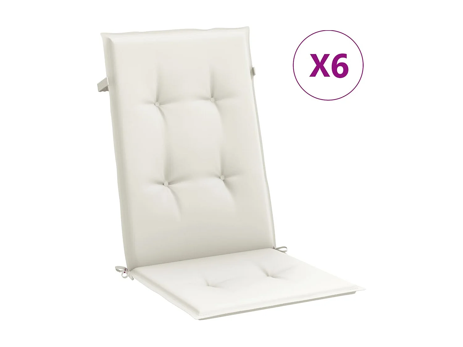 Cojines silla respaldo alto 6 uds tela crema melange 120x50x4cm