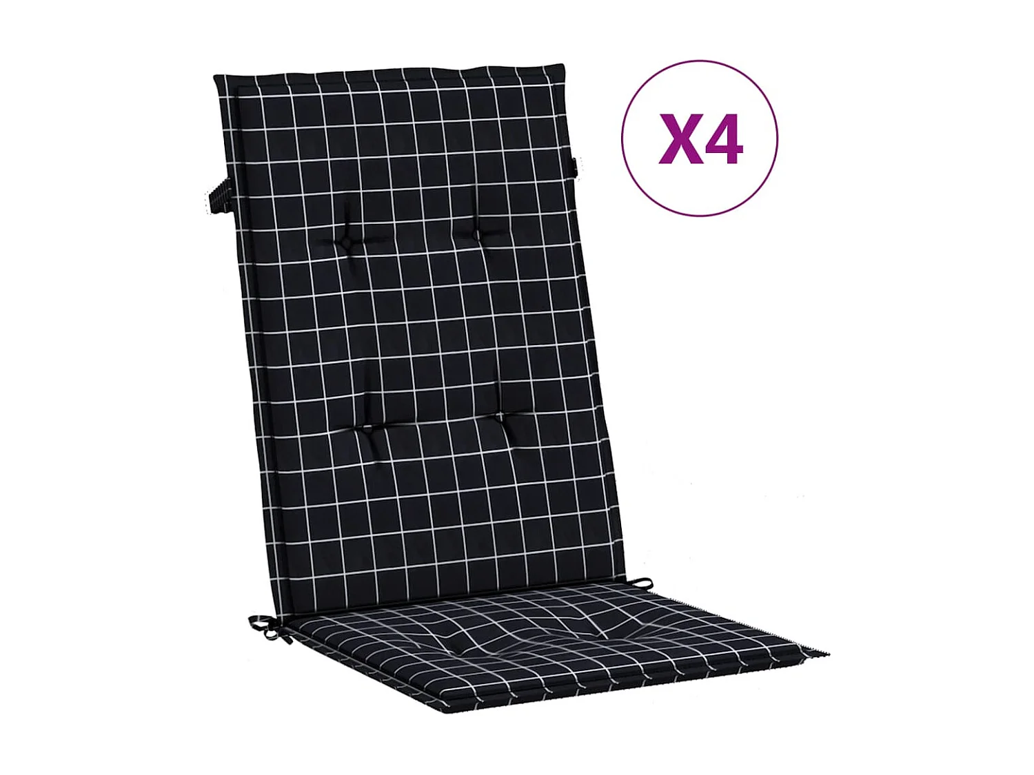 Coussins de chaise à dossier haut lot de 4 noir à carreaux