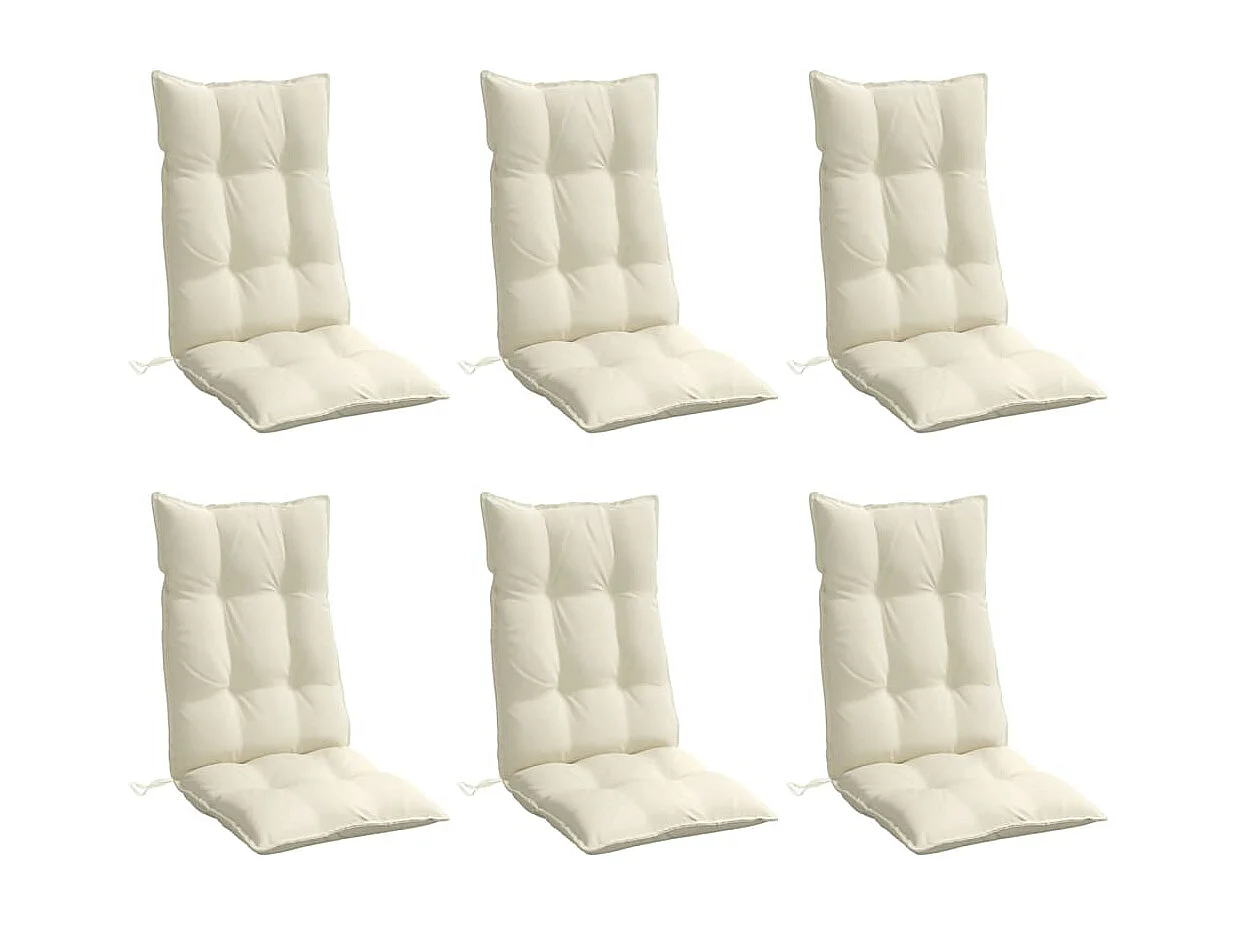 Coussins de chaise à dossier haut lot de 6 crème tissu oxford