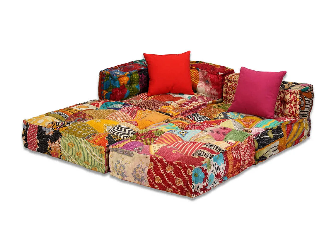 Poef driezits modulair stof patchwork