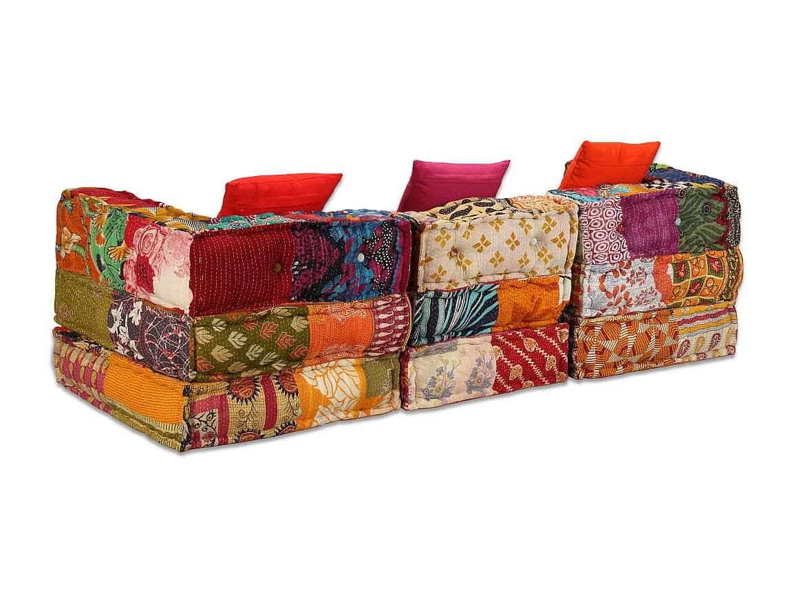 Poef driezits modulair stof patchwork