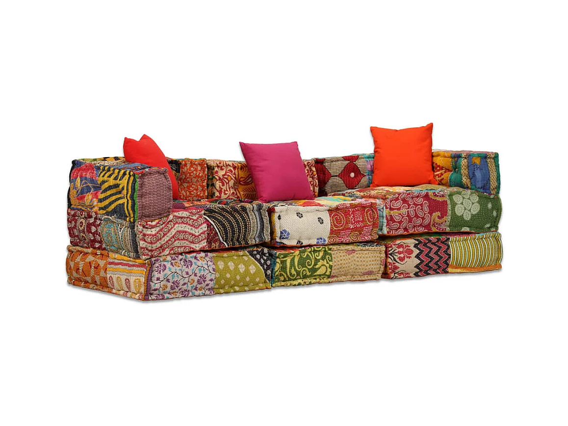 Pouf modulaire à 3 places Patchwork Tissu