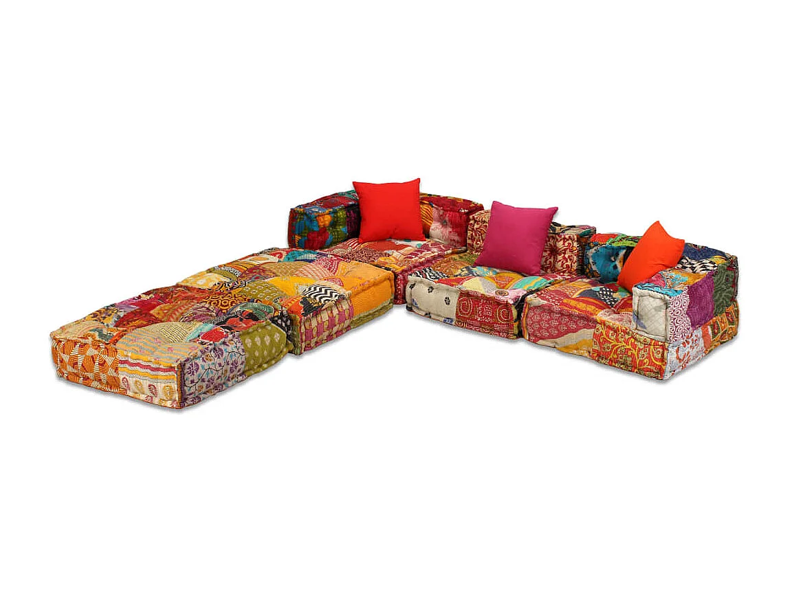 Pouf modulaire à 3 places Patchwork Tissu