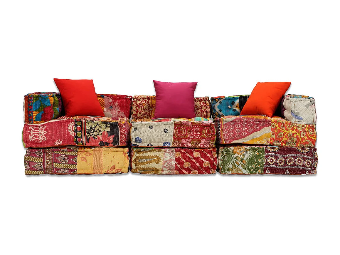 Pouf modulaire à 3 places Patchwork Tissu