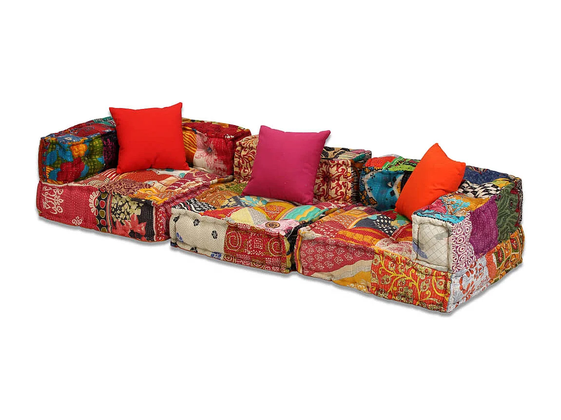 Pouf modulaire à 3 places Patchwork Tissu