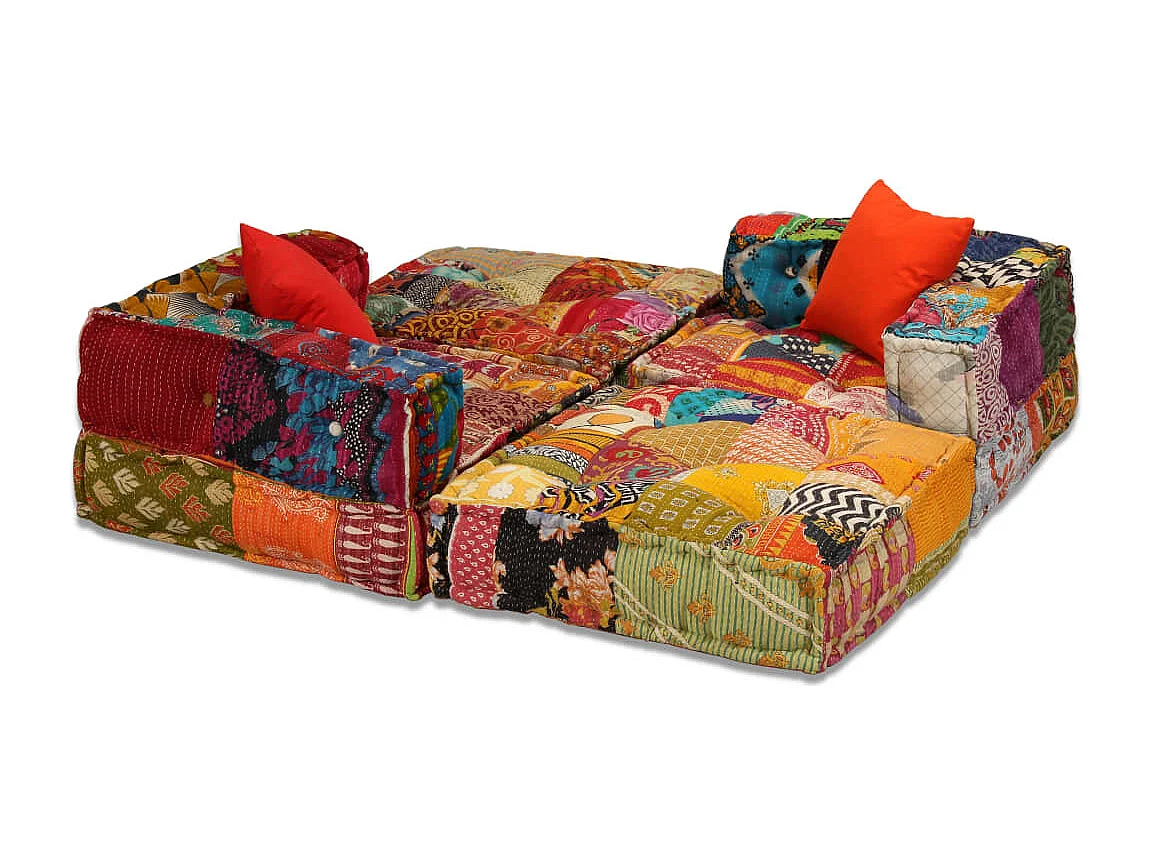 Pouf modulaire à 3 places Patchwork Tissu