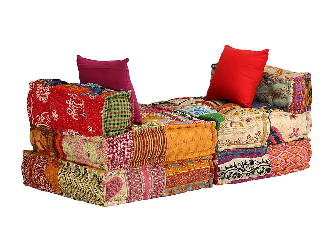 Pouf modulaire à 3 places Patchwork Tissu