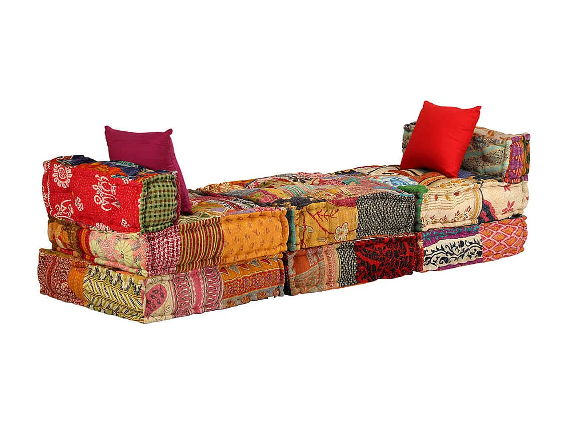 Pouf modulaire à 3 places Patchwork Tissu