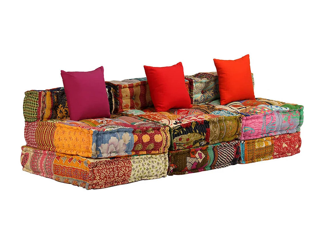 Pouf modulaire à 3 places Patchwork Tissu