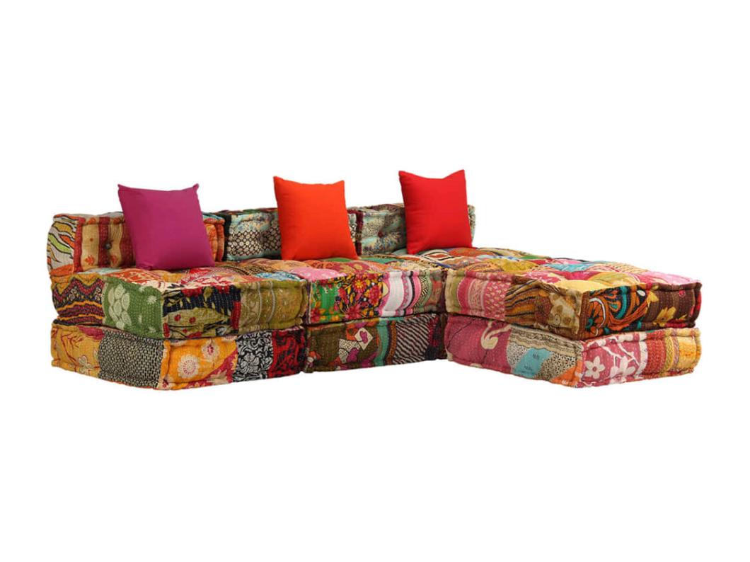 Poef driezits modulair stof patchwork