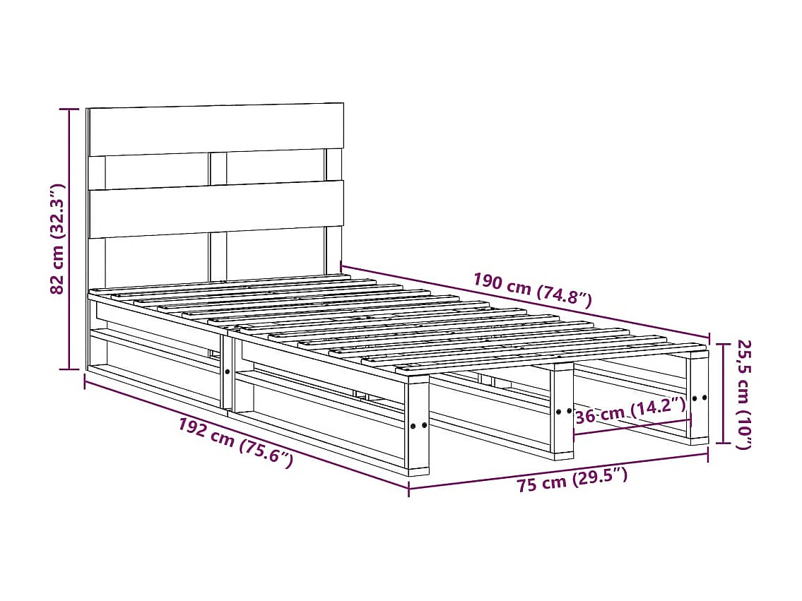 Massivholzbett ohne Matratze 75x190 cm Kiefernholz