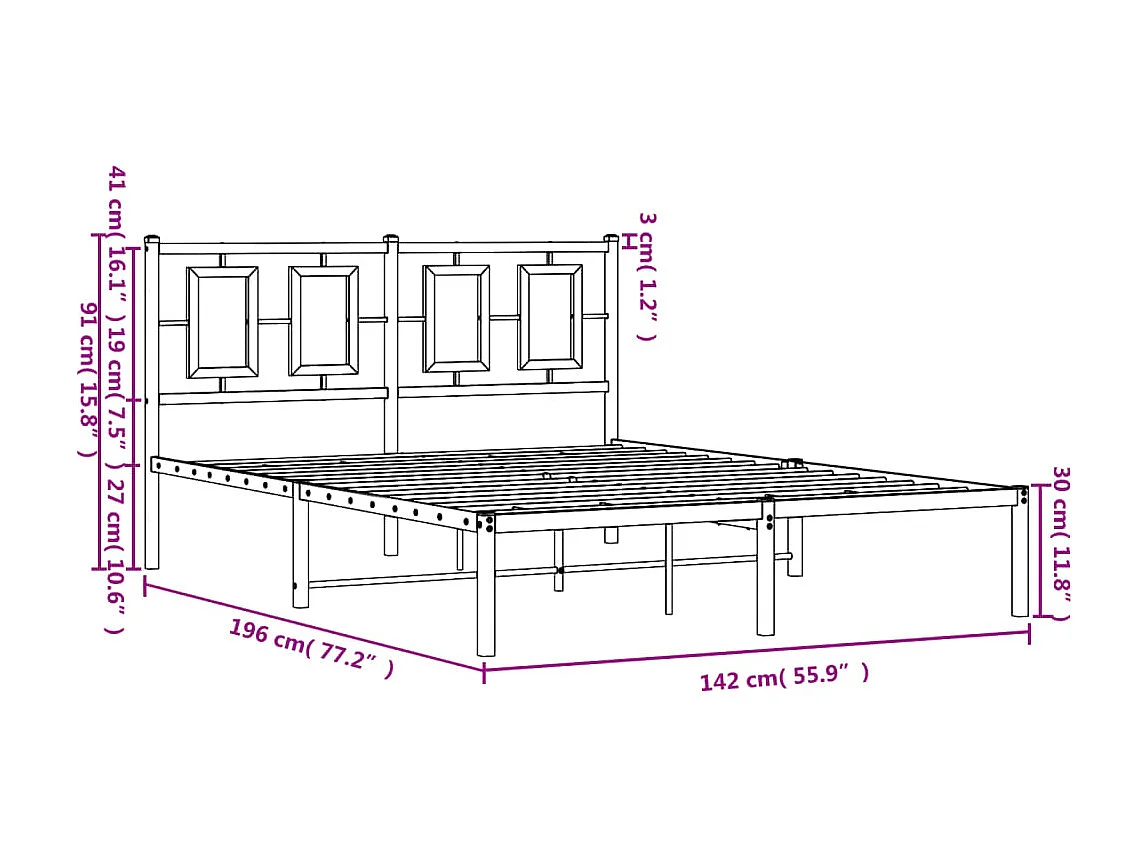 Cadre de lit métal sans matelas avec tête de lit noir 135x190cm