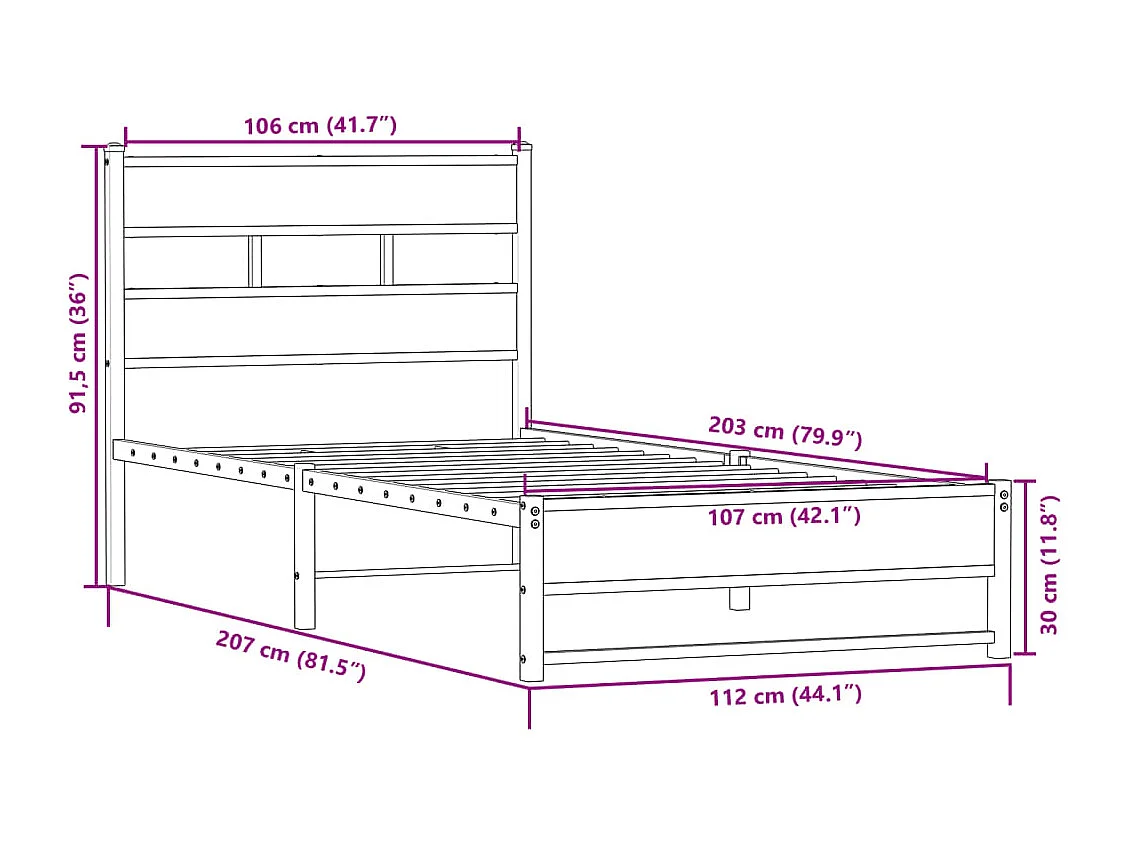 Cadre de lit en métal sans matelas chêne sonoma 107x203 cm