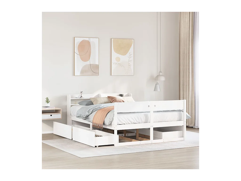Letto senza Materasso Bianco 140x190 cm Legno Massello di Pino