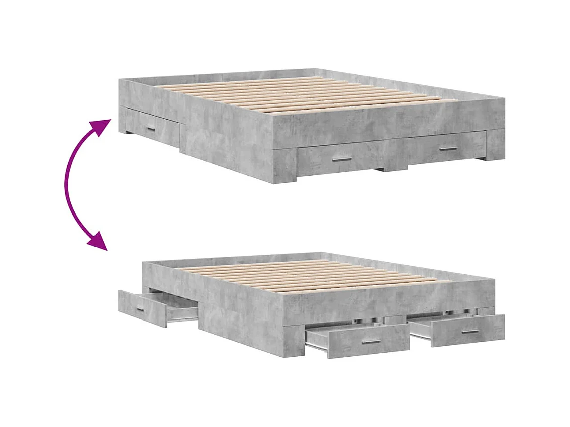 Cadre de lit avec tiroirs sans matelas gris béton 120x200 cm