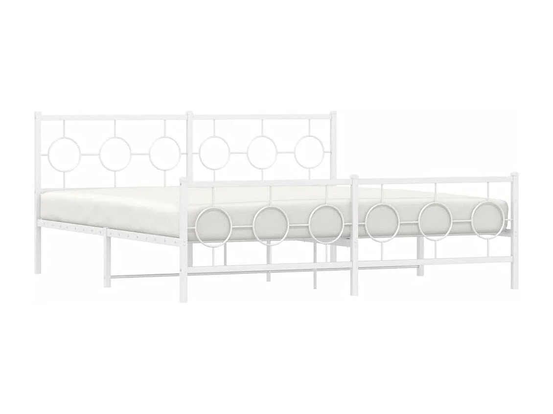 Cadre de lit métal sans matelas et pied de lit blanc 180x200 cm