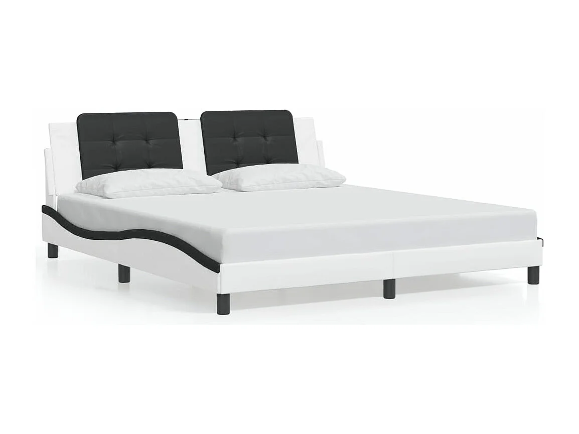 Estrutura de cama c/ cabeceira couro artificial branco e preto