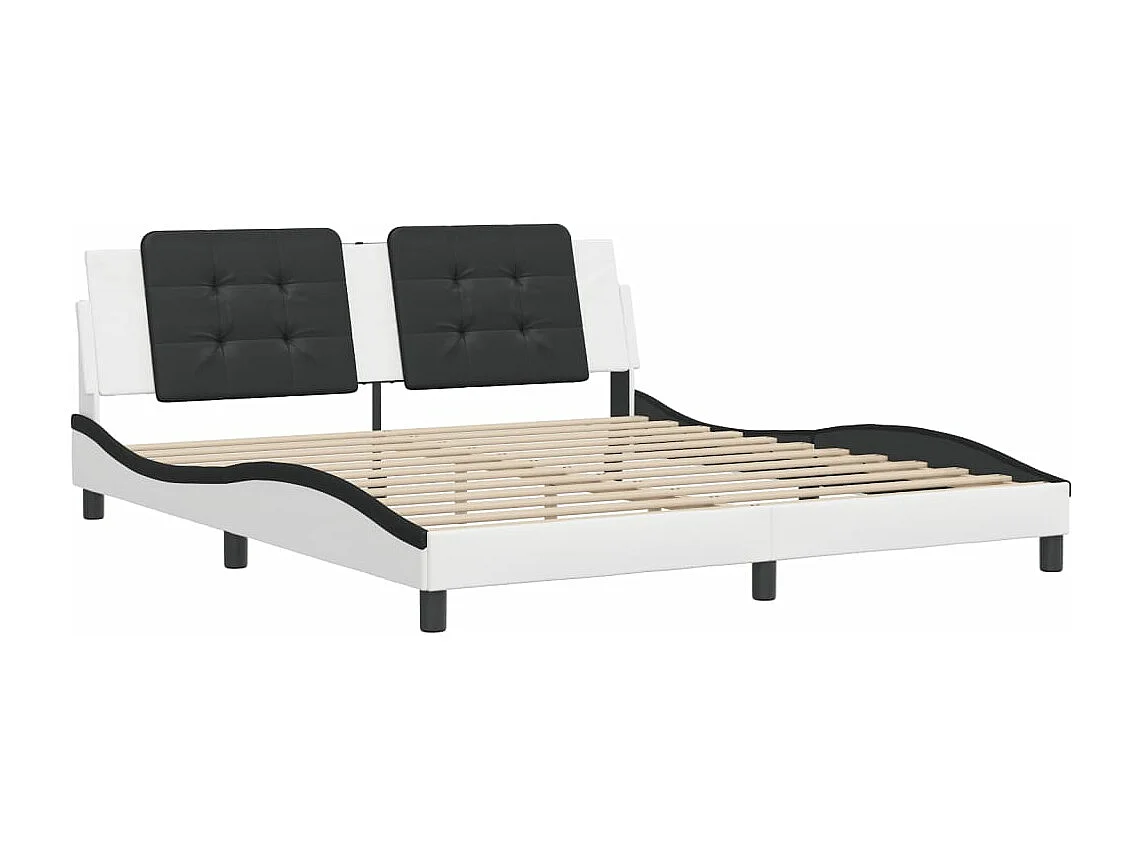 Estrutura de cama c/ cabeceira couro artificial branco e preto