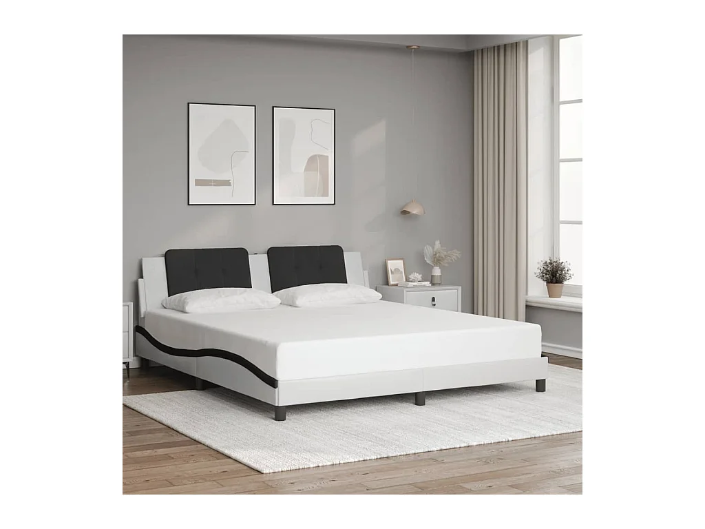 Cadre de lit sans matelas blanc et noir 180x200 cm similicuir