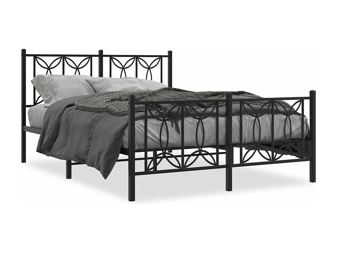 Cadre de lit métal sans matelas avec pied de lit noir 135x190cm