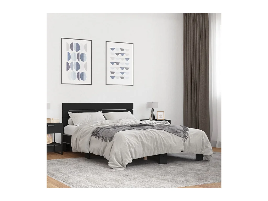 Estructura de cama madera de ingeniería y metal negro 120x200cm