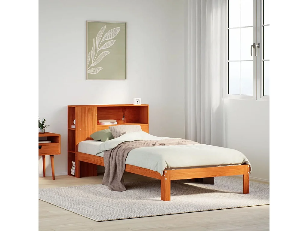 Lit bibliothèque sans matelas cire marron 90x200 cm pin massif