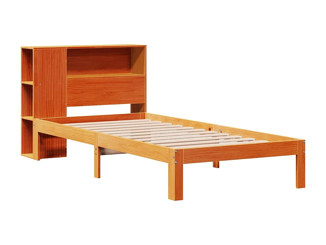 Lit bibliothèque sans matelas cire marron 90x200 cm pin massif