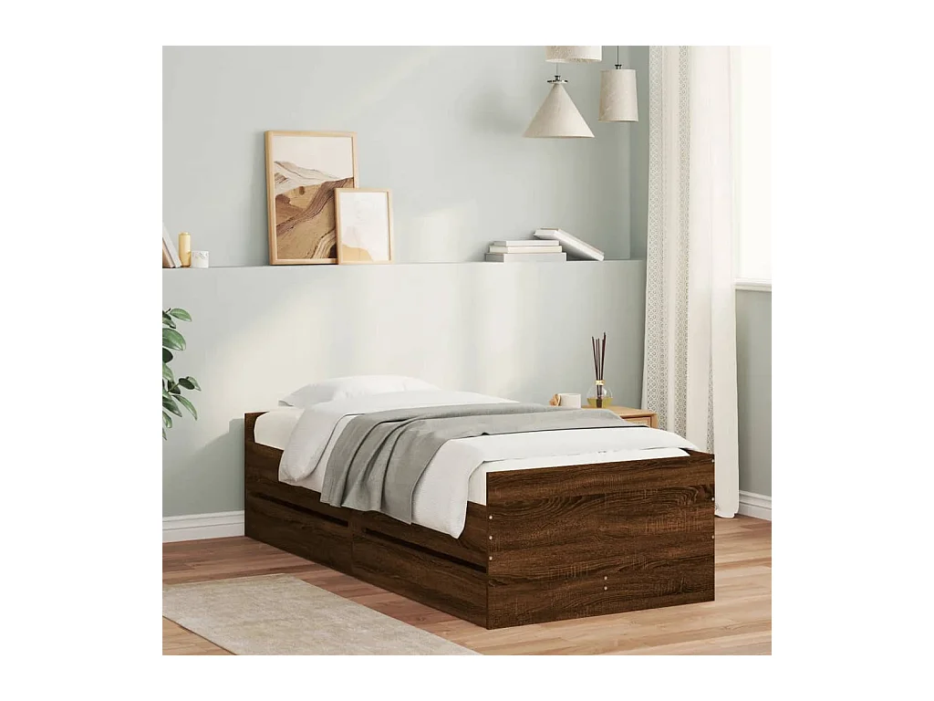 Bedframe met lades bruin eikenkleur 75x190 cm Small Single