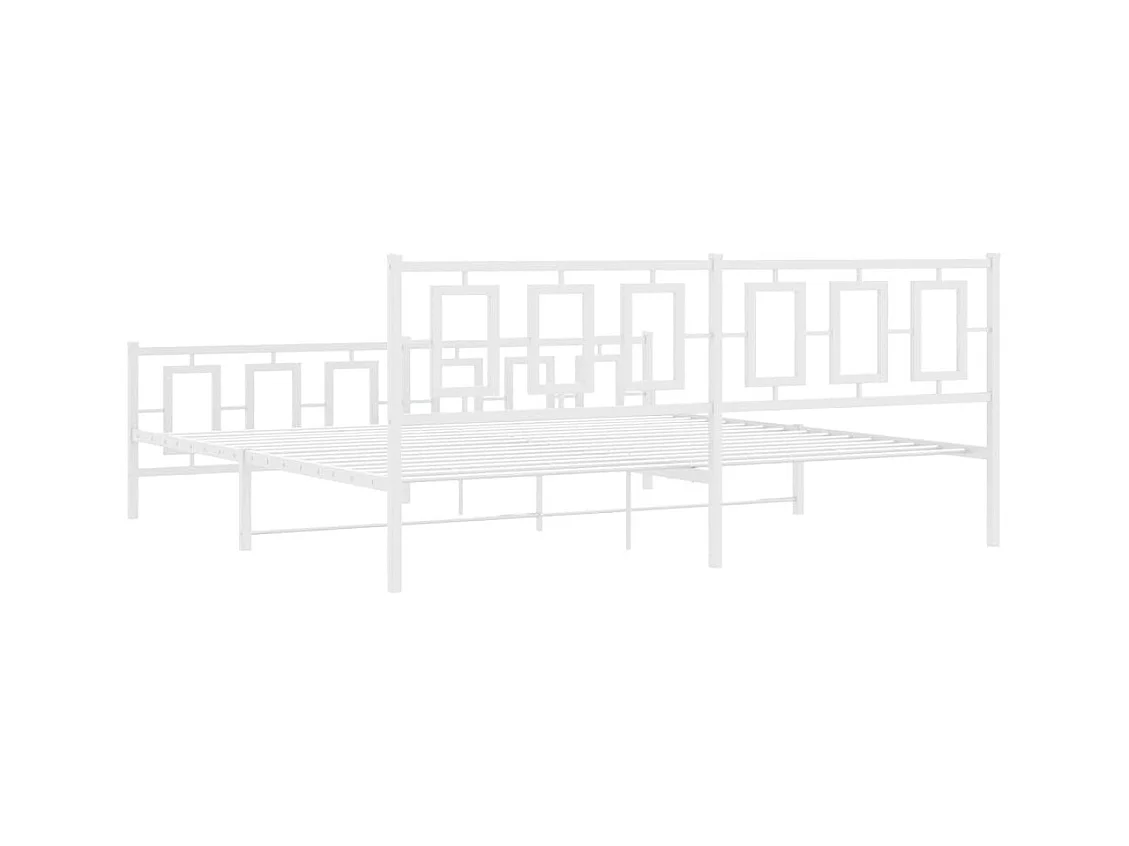 Cadre de lit métal sans matelas et pied de lit blanc 193x203 cm