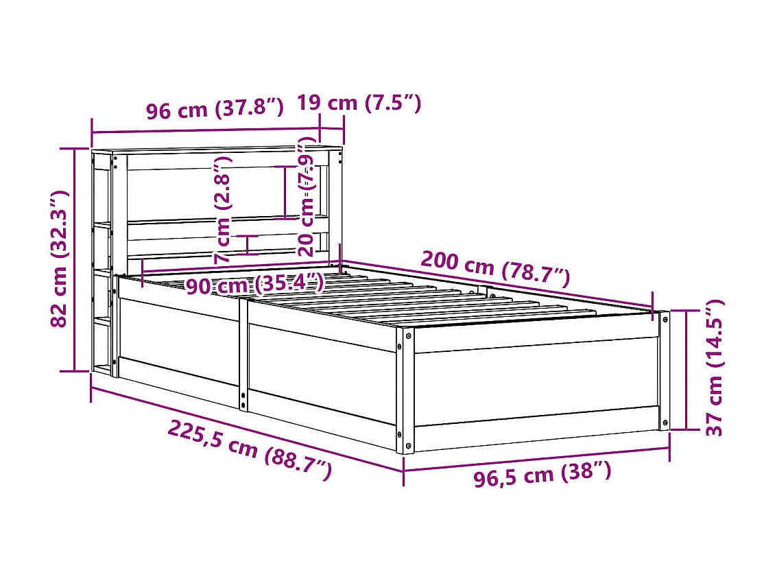 Giroletto con Testiera 90x200 cm in Legno Massello di Pino
